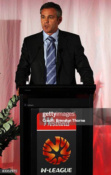 Chief executive officer Ben Buckley talks to the media during the official launch of the W-League at the Museum of Contemporary Art on October 20,...