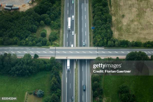 This aerial photo shows the german Highway A4 on August 04, 2017 in Ohorn, Germany.