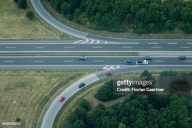 This aerial photo shows the german Highway A4 on August 04, 2017 in Ohorn, Germany.