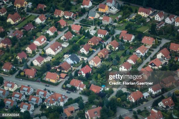 This aerial photo shows a housing estate on August 04, 2017 in Dresden, Germany.