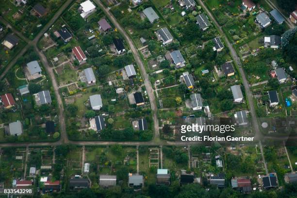 This aerial photo shows an allot settlement on August 04, 2017 in Dresden, Germany.