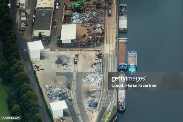 This aerial photo shows the city harbour on August 04, 2017 in Dresden, Germany.