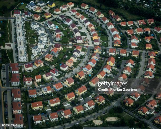 This aerial photo shows a housing estate on August 04, 2017 in Dresden, Germany.