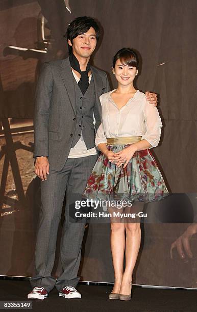 Korean actor Hyun Bin and actress Song Hye-Gyo attends KBS's new drama "Worlds Within" press conference at JW Mariott Hotel on October 20, 2008 in...