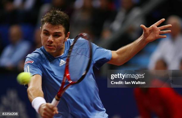 Stanislas Wawrinka of Switzerland in action during the Singles match against Benjamin Becker of Germany during Day one of the ATP Davidoff Swiss...