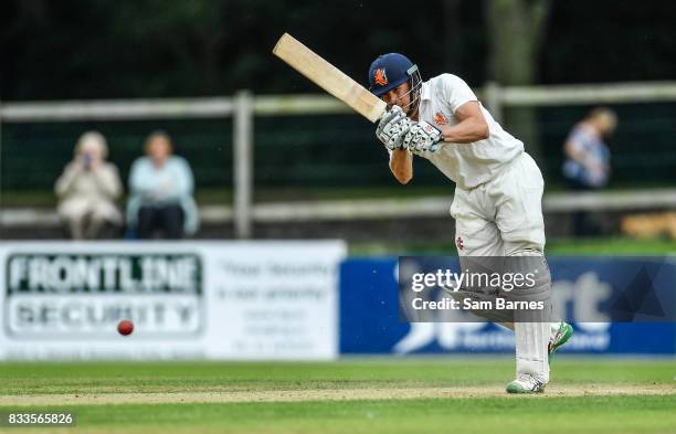 Dublin , Ireland - 17 August 2017; Logan van Beek of Netherlands hits a four off a delivery by Peter Chase of Ireland during the ICC Intercontinental...