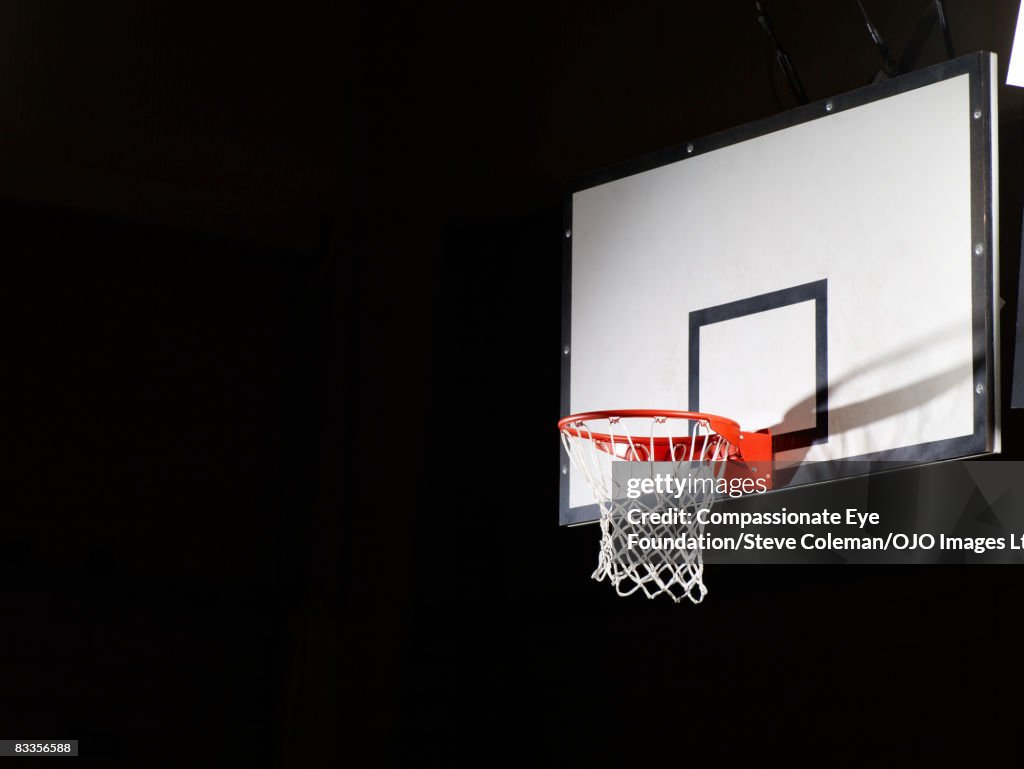 Basketball board against a black background