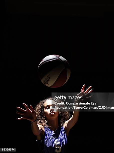 teenager passing the ball towards the camera - girls flashing camera stock-fotos und bilder