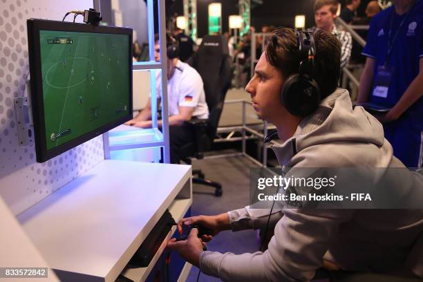 Johann "Maniika" Simon of France in action during his quarter final match against Kai "Deto" Wollin of Germany day two of the FIFA Interactive World...