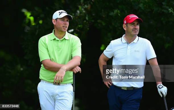Martyn Jobling of Morpeth Golf Club and David Clark of Morpeth Golf Club wait on the 18th tee during the Golfbreaks.com PGA Fourball Championship -...