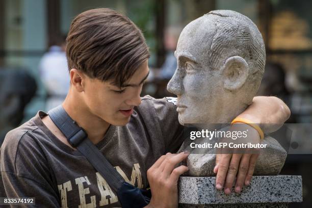 Picture taken on August 15, 2017 shows a memorial bust of Swedish diplomat Raoul Wallenberg in Moscow. Russia on August 17, 2017 set a hearing date...