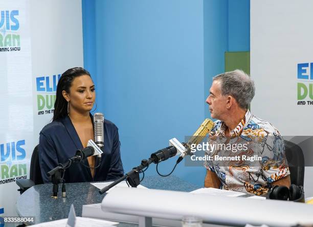 Recording artist Demi Lovato and radio host Elvis Duran visit "The Elvis Duran Z100 Morning Show" to discuss her upcoming album at Z100 Studio on...