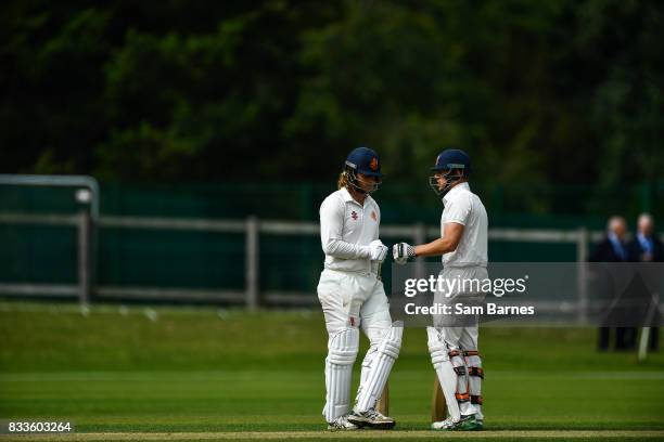 Dublin , Ireland - 17 August 2017; Andrew Balbirnie of Ireland, centre, is congratulated by team mates after catching out Max O'Dowd of Netherlands...