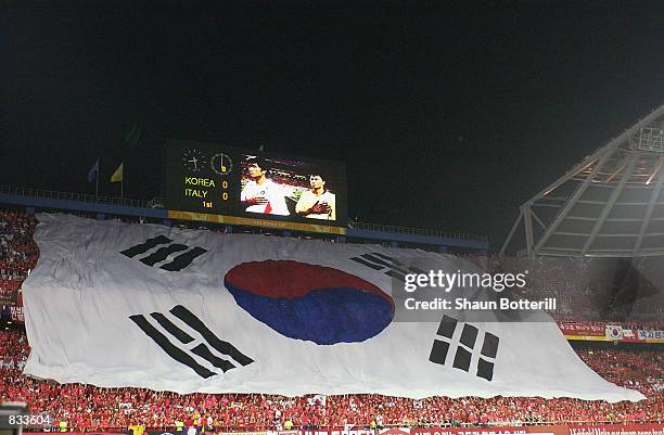 South Korea flag during the FIFA World Cup Finals 2002 Second Round match between South Korea and Italy played at the Daejeon World Cup Stadium in...