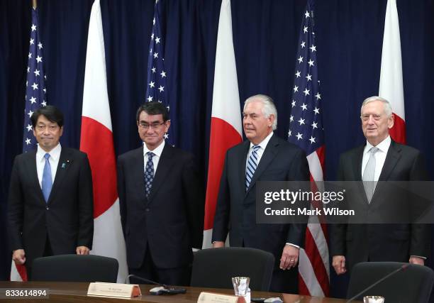 Secretary of State Rex Tillerson , Defense Secretary James Mattis , stand with Japanese Foreign Minister Taro Kono and Defense Minister Itsunori...