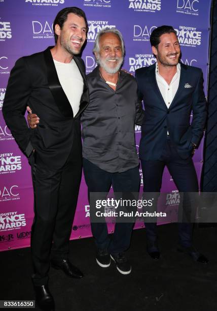 Maksim Chmerkovskiy, Tommy Chong and Val Chmerkovskiy attend the 2017 Industry Dance Awards and Cancer Benefit show at Avalon on August 16, 2017 in...