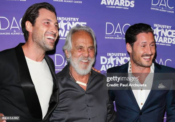 Maksim Chmerkovskiy, Tommy Chong and Val Chmerkovskiy attend the 2017 Industry Dance Awards and Cancer Benefit show at Avalon on August 16, 2017 in...