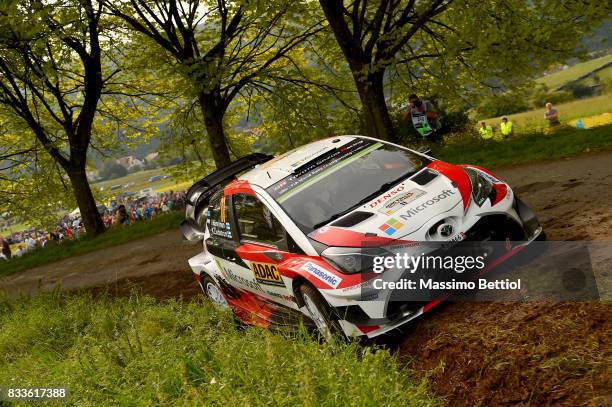 Juho Hanninen of Finland and Kaj Lindtrom of Finland compete in their Toyota Gazoo Racing WRT Toyota Yaris WRC during the Shakedown of the WRC...