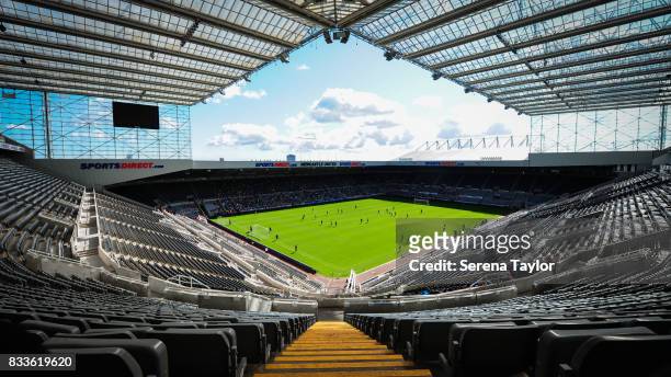 General view of St.James' Park during a Newcastle United Open Training session at St.James' Park on August 17 in Newcastle upon Tyne, England.
