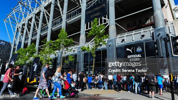 General view of fans arriving during a Newcastle United Open Training session at St.James' Park on August 17 in Newcastle upon Tyne, England.