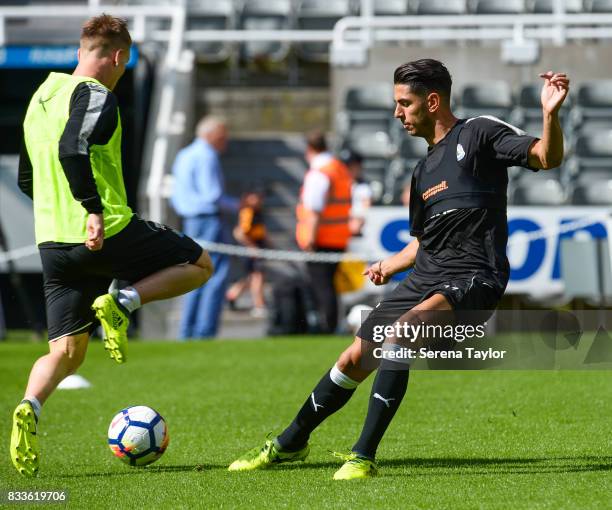 Ayoze Perez and Matt Ritchie during a Newcastle United Open Training session at St.James' Park on August 17 in Newcastle upon Tyne, England.