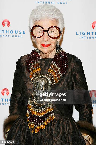 Iris B. Apfel attends the 2008 Lighthouse International Light Years Gala at Cipriani 42nd Street on October 20, 2008 in New York City.