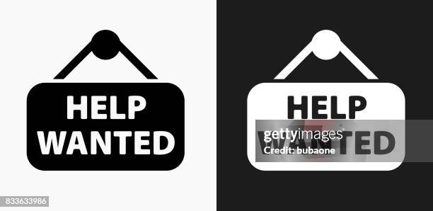 help wanted sign icon on black and white vector backgrounds - help wanted vector stock illustrations