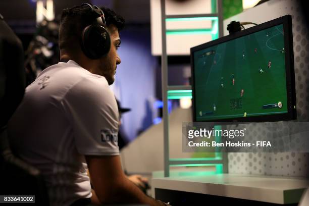 Philip "FilthyP94" Balkhe of Canada in action during his semi final match against Florian "Codyderfinisher" Mller of Germany on day two of the FIFA...