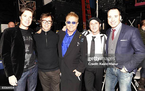 Exclusive* Rufus Wainwright, Ben Folds, Sir Elton John, Jake Shears and David Furnish backstage during "Goodbye Yellow Brick Road" Elton John and...
