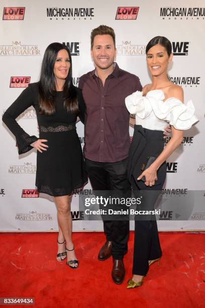 Patti Stanger, Ryan Chiaverini and Jaslene Gonzalez attend WE tv's LOVE BLOWS Premiere Event at Flamingo Rum Club on August 16, 2017 in Chicago,...