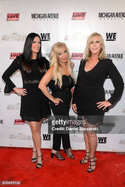 Patti Stanger, Lisa Galos and Vicki Gunvalson attend WE tv's LOVE BLOWS Premiere Event at Flamingo Rum Club on August 16, 2017 in Chicago, Illinois.