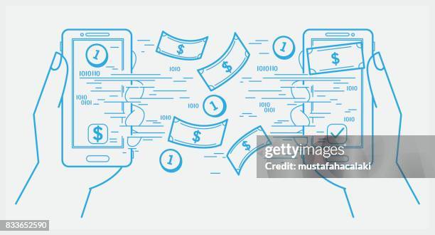 ilustrações de stock, clip art, desenhos animados e ícones de sending and receiving money with smartphone - dollar sign stock illustrations