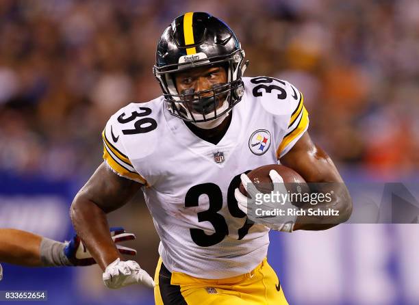 Terrell Watson of the Pittsburgh Steelers in action against the New York Giants during an NFL preseason game at MetLife Stadium on August 11, 2017 in...