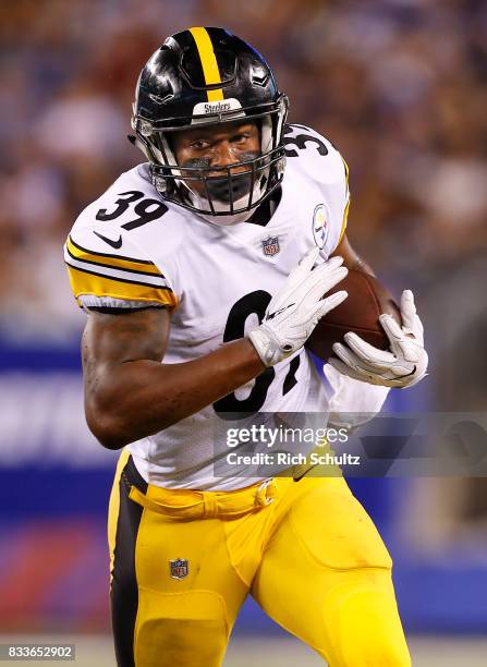 Terrell Watson of the Pittsburgh Steelers in action against the New York Giants during an NFL preseason game at MetLife Stadium on August 11, 2017 in...