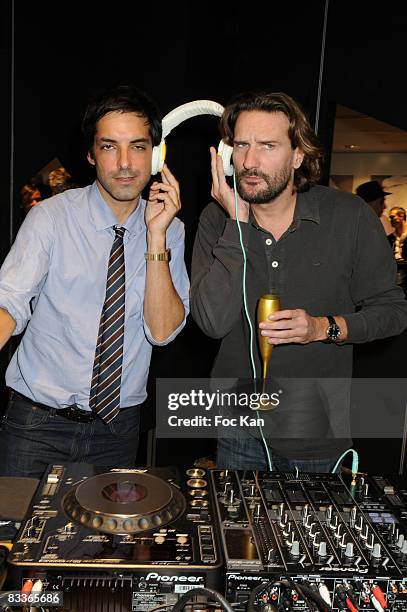 Yan Ceh and Frederic Beigbeder from DJ Dumb & Dumber perform at the Mango Flagship Store Opening Party At the the Mango Haussmann Store on September...