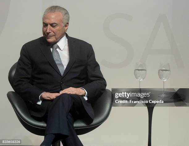 Brazil's Interim President Michel Temer opens the 18th Annual Santander Conference on August 16, 2017 in Sao Paulo, Brazil.