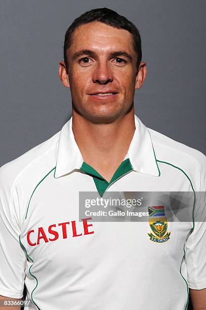 Andre Nel poses during the South African Cricket Test team portait session at Grayston Southern Sun on October 20, 2008 in Johannesburg, South Africa.