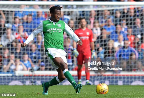 Efe Ambrose of Hibernian in action during the Ladbrokes Scottish Premiership match between Rangers and Hibernian at Ibrox Stadium on August 12, 2017...