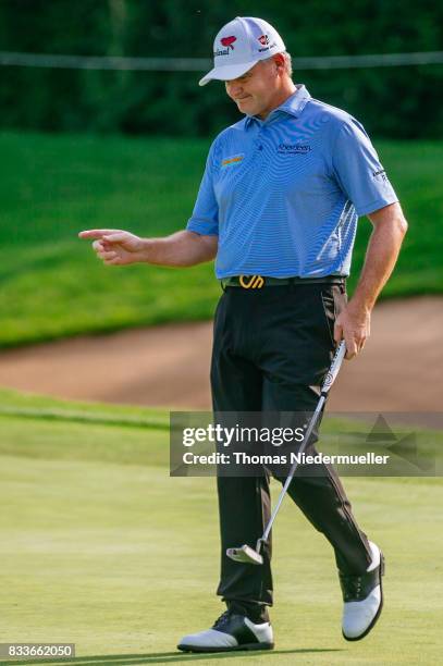 Paul Lawrie of Scottland is seen during day one of the Saltire Energy Paul Lawrie Matchplay at Golf Resort Bad Griesbach on August 17, 2017 in...