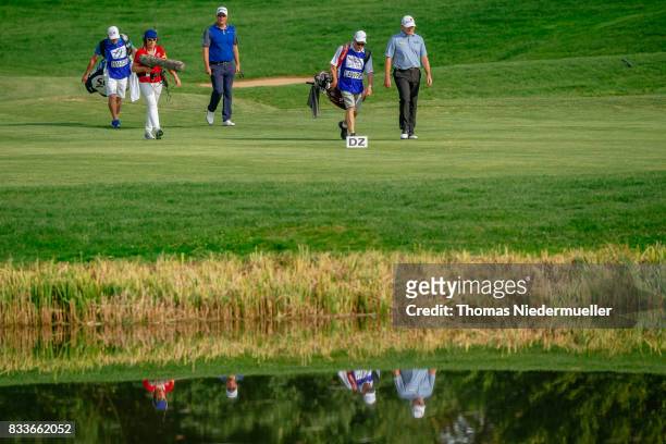 Paul Lawrie of Scottland and Peter Hanson of Sweden are seen during day one of the Saltire Energy Paul Lawrie Matchplay at Golf Resort Bad Griesbach...