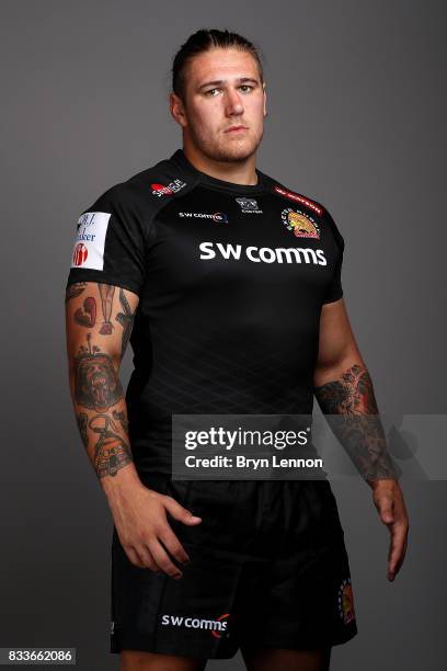 Harry Williams of Exeter Chiefs poses for a portrait during the Exeter Chiefs squad photo call for the 2017-2018 Aviva Premiership Rugby season on...