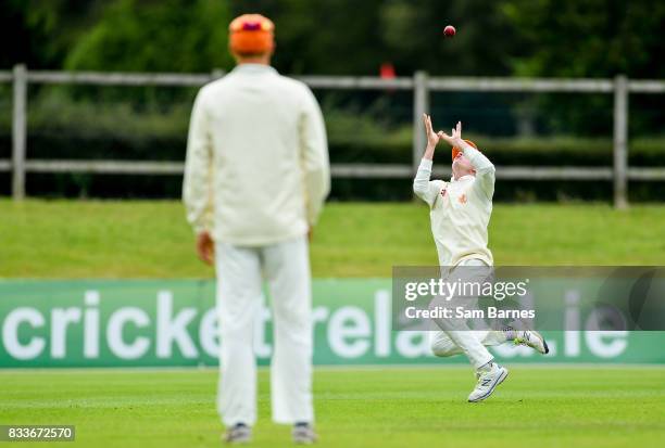 Dublin , Ireland - 17 August 2017; Fred Klaasen of Netherlands, right, catches out Ed Joyce of Ireland during the ICC Intercontinental Cup match...