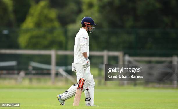 Dublin , Ireland - 17 August 2017; Ed Joyce of Ireland leaves the field after being caught out for 9 runs during the ICC Intercontinental Cup match...