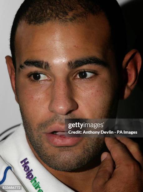 Bath's new signing Chev Walker speaks during a press conference at the Recreation Ground in Bath.