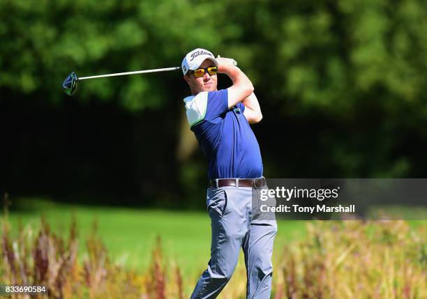 Daniel Beattie of Deer Park Hotel Golf and Spa plays his first shot on the 10th tee during the Golfbreaks.com PGA Fourball Championship - Day 2 at...