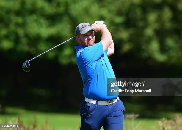 Mark Whelan of Castlewarden Golf & Country Club plays his first shot on the 10th tee during the Golfbreaks.com PGA Fourball Championship - Day 2 at...