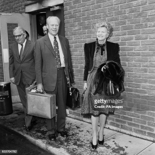 Former United States President Gerald Ford and his wife Betty, at London's Heathrow Airport when they arrived for the Bob Hope British Golf Classic.