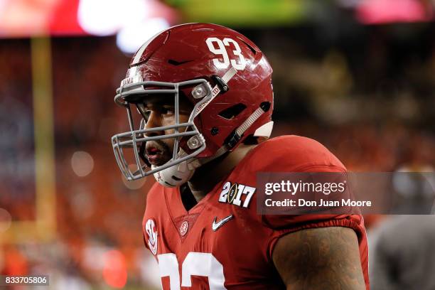 Defensive End Jonathan Allen of the Alabama Crimson Tide during the 2017 College Football Playoff National Championship Game against the Clemson...