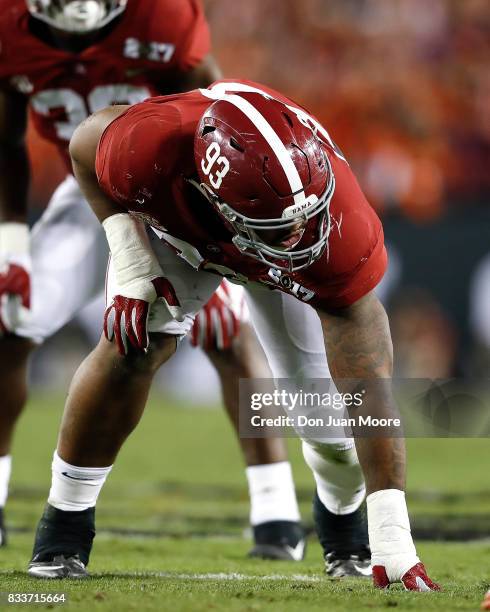 Defensive End Jonathan Allen of the Alabama Crimson Tide during the 2017 College Football Playoff National Championship Game against the Clemson...