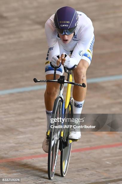French Corentin Ermenault competes in the men's Elite individual pursuit event at the French National Track Cycling Championships on August 17, 2017...